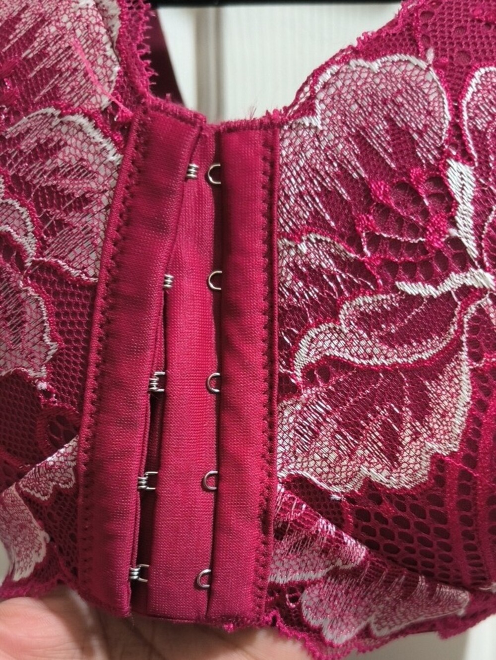Women's Floral Lace Longline Bra - Burgundy and Black/Purple - Picture 2 of 5